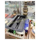 BOX OF ASSTD MERCHANDISE & BRASS TABLE LAMP