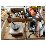 GROUP OF 4 BOXES OF ASSTD TOOLS, VINTAGE REELS, ET