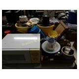 GROUP OF 3 BOXES OF ASSTD MERCH & 1 MICROWAVE