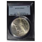 PCGS GRADED MS63 1922-P PEACE SILVER DOLLAR