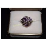 LADIES STERLING SILVER AND PURPLE AMYTHEST RING