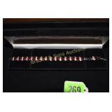 LADIES STERLING SILVER & RED GARNET BRACELET