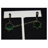 LADIES STERLING SILVER & EMERALD EARRINGS