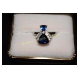LADIES STERLING SILVER & BLUE SAPHIRE RING  SIZE 7