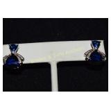 LADIES STERLING SILVER & BLUE SAPHIRE EARRINGS