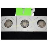 GROUP OF 3 US SILVER BARBER DIMES