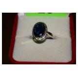 LADIES STERLING SILVER AND BLUE AMETHYST RING