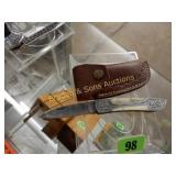 NEW 8" FOLDING POCKET KNIFE WITH LEATHER