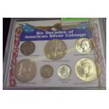 GROUP OF 7 US SILVER COINS, SPANNING 6 DECADES