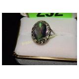 LADIES STERLING SILVER & GEMSTONE RING, SIZE 7
