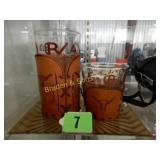 GROUP OF TWO WESTERN GLASSES IN LEATHER HOLDERS