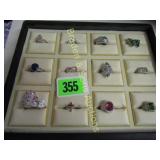 GROUP OF 12 LADIES STERLING SILVER RINGS