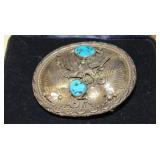 LADIES STERLING SILVER AND TURQUOISE BELT BUCKLE