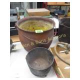 GROUP OF 2 CAST IRON POTS (BIG ONE HAS HOLES