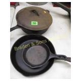 GROUP OF 2 LODGE SKILLETS AND ONE UNMARKED FRYER