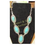 LADIES STERLING SILVER AND TURQUOISE NECKLACE