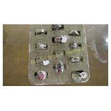 GROUP OF 12 LADIES STERLING SILVER RINGS