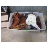 PLASTIC TOTE OF ASSTD LEATHER