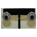 LADIES STERLING SILVER & BLUE SAPPHIRE EARRINGS