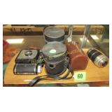 TRAY OF ASSTD VINTAGE CAMERAS AND LENSES