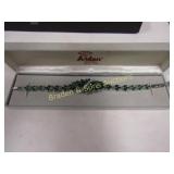 LADIES STERLING SILVER & GREEN AMETHYST BRACELET