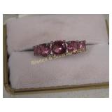 LADIES STERLING SILVER & PINK AMETHYST RING SZ 6