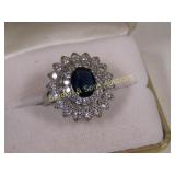LADIES STERLING SILVER AND BLUE SAPPHIRE RING SZ 8