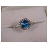 LADIES STERLING SILVER & BLUE TOPAZ RING SZ 7