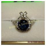 LADIES STERLING SILVER AND BLUE SAPPHIRE RING