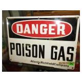 VINTAGE 14" X 20" DANGER POISON GAS PORCELAIN SIGN