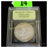 USCG GRADED MS65 DMPL 1885-O MORGAN SILVER DOLLAR