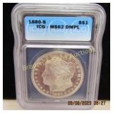 ICG GRADED MS62 DMPL 1880-S MORGAN SILVER