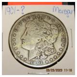 US 1901 MORGAN SILVER DOLLAR. MINT MARK HAS BEEN