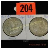 US 1882-0 AND 1885-P MORGAN SILVER DOLLARS