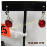 LADIES STERLING SILVER AND RUBY EARRINGS