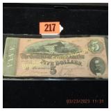 CONFEDERATE STATES OF AMERICAN $5.00 CURRENCY NOTE