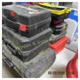 LARGE GROUP OF PLASTIC TOOL TOTES. ALL ARE EMPTY