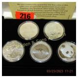 GROUP OF 5 BRILLIANT UNCIRCULATED ONE OZ