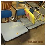 GROUP OF 3 SCHOOL DESKS AND ONE STEP STOOL