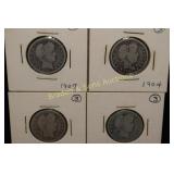 GROUP OF 4 US BARBER SILVER QUARTERS