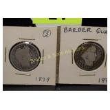 US 1897 AND 1898 BARBER SILVER QUARTERS