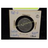 US 1860-P SEATED LIBERTY SILVER QUARTER.