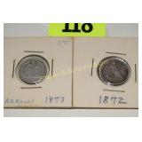 US 1872 AND 1873 SEATED LIBERTY SILVER DIMES