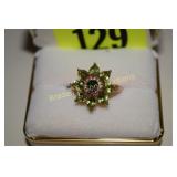 LADIES STERLING SILVER AND GEMSTONE RING.