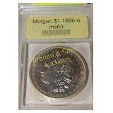 USCG GRADED MS63 1886-O MORGAN SILVER DOLLAR