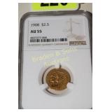 NGC GRADED AU55 1908 $2.5 GOLD INDIAN HEAD