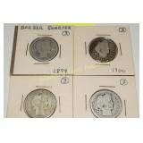 US 1899, 1900, 1908-D AND 1909 BARBER SILVER