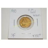 US 1910 $2.5 GOLD INDIAN HEAD COIIN XF QUALITY
