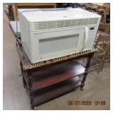 VINTAGE MICROWAVE STAND WITH GE MICROWAVE