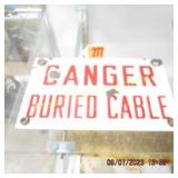 VINTAGE 10" X 6" DANGER BURIED CABLE PORCELIAN